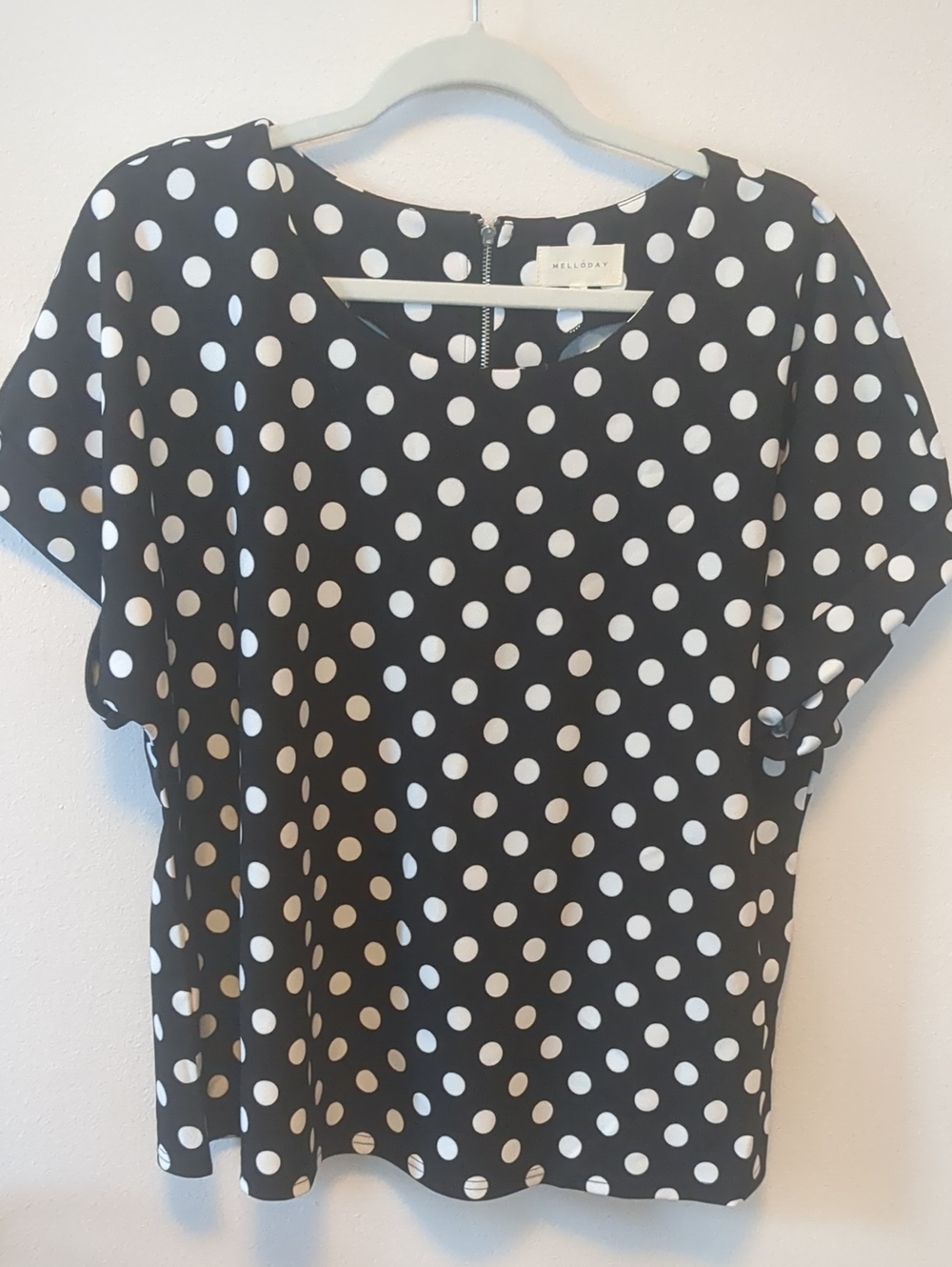 Melloday Black and White Polka Dot Short Sleeve Blouse